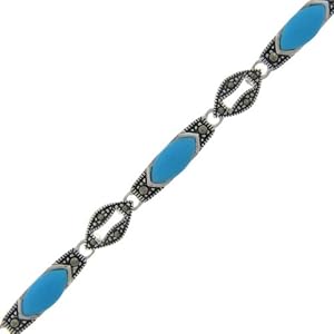 Sterling Silver Marcasite Turquoise Band Bracelet