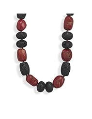 MMA Silver - 19.5 inch Coral and Lava Rock Necklace