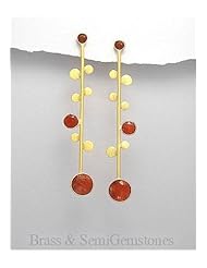 Red Onyx Earrings In Brass