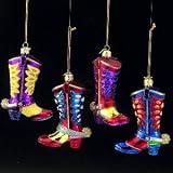 4 75 NOBLE GEMS GLASS COWBOY BOOT ORN, SET OF 4 ASSORTED