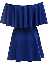 Elastane/Polyester Off the Shoulder Flared-Skirt Skater Dress/Club Dress/Party Dress/Mini Dress 