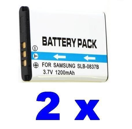 2 High Capacity SLB-0837B Battery Packs for Samsung DigiMax NV10, NV15, NV20, NV8, VLUU NV10