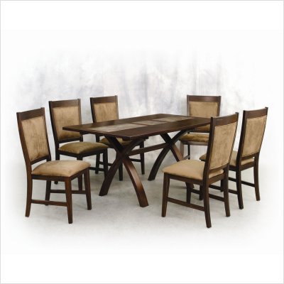 Trestles Rectangular Tile Top Table w Leaf in Mahogany Finish