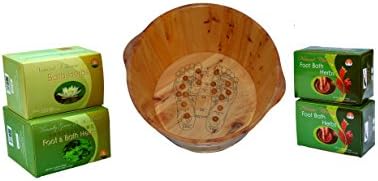 TCM Head-To-Toe Set- 5 Items: Cedar Wood Foot Soak Tub With Built-In Acupoints, 2 Boxes Foot Soak Herbs, 1 Box Mugwort Foot/Bath Herbs, 1 Box Bath Herbs