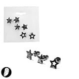 SG Paris Post Earring Set of 3 Pairs Gun Metal Lead Free Noir/Jet Earrings Post Earring Metal Winter Teenager Girly Rock Fashion Jewelry / Hair Accessories Star