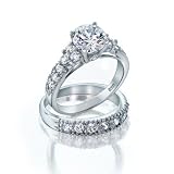 Bling Jewelry .925 Sterling Silver 4-Prong Round CZ Engagement Wedding Ring Set (more sizes)