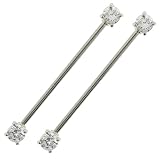 Stainless Steel Industrial Barbell with Clear CZ Gems (Prong-Set) - Sold as a Pair