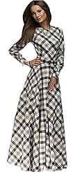 Plaid Print Illusion Belted Long Sleeves Maxi Dress 