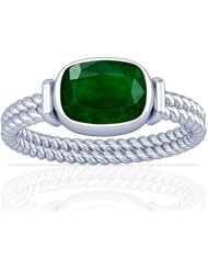 14K White Gold Cushion Cut Emerald Womens Astrological Ring