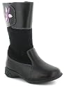 Princess Stardust "Prima" Girls Long Leg Zip Up Boots With Lights Sole Unit And Flower Detail - Black (Matt)