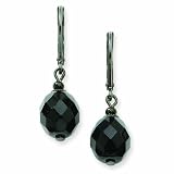 Black-Plated Faceted Jet Bead Drop Leverback Earrings