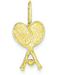 14K Yellow Gold Crossed Tennis Rackets & Ball Pendant