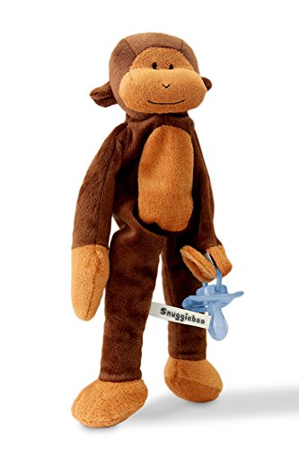 **Snuggieboo Pacifier Holder** – Monkey with Rattle – Funny Plush Stuffed Animal Toy Doll Leash Clip. Your Babies Cute New Friend. Good for Use with Boy or Girl Newborn Baby or Toddlers. This Buddy Will Hold Most Pacifiers with a Loop (Nuk, Soothie, Dr. Brown) 100% Washable Polyester Material. Lifetime Guarantee!!