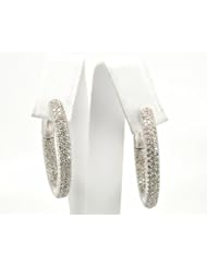 14K White Gold and Diamond Hoops