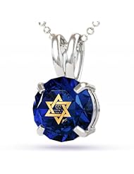 Sterling Silver Star of David Necklace with Shema Yisrael Imprinted in 24kt Gold on CZ