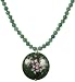 Gold Overlay Sterling Silver Green Aventurine Beads w/ Green Cloisonné Flat Round Pendant Necklace
