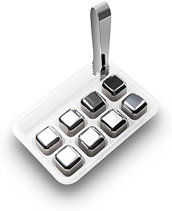 Hunan Style Whiskey Stones - Set - 8 Stainless Steel Stones and Tongs,tainless Steel Reusable Ice Cubes for Wine, Chilling Rocks