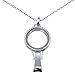 New 30mm Round Silvertone Lanyard Floating Charm 22 inch Necklace with Rhinestone Rim 672