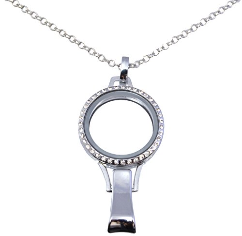New 30mm Round Silvertone Lanyard Floating Charm 22 inch Necklace with Rhinestone Rim 672