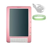 Amazon Kindle DX E-Book Reader Silicone Skin Rubber Cover ( PINK ) + White Amazon Kindle DX Car Charger + Vangoddy tm, Live*Laugh*Love wrist band!!!