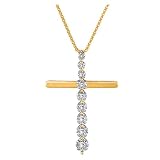 14K Yellow Gold 1/4 ct. Diamond Journey of Love Cross Pendant with Chain