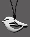 Fossil Silvertone Mixed Metal and Black Leather Bird Pendant Necklace