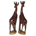 Handcrafted Wood Giraffe Sculpture Set of 2 - 12"