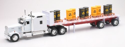 KENWORTH FLATBED TRACTOR TRAILER WITH TOXIC BARREL DIECAST 1:32-image