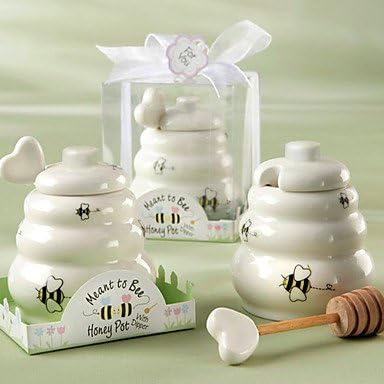 LWW Meant to Bee Ceramic Honey Pot with Wooden Dipper