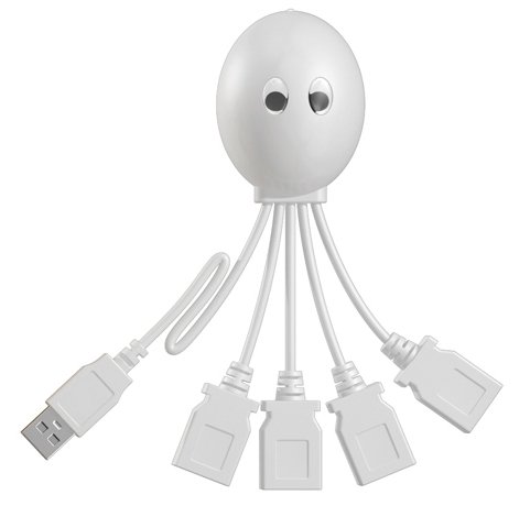 USB Hub 2.0 4-port For Mac and PC High Speed. Very Cute Octopus Design. (White)