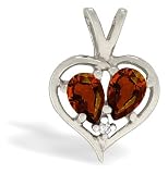14K White Gold Genuine Pear Garnet and Diamond Pendant