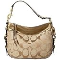 Coach Zoe Linen Lurex Sig. handbag tote shoulder Light Khaki/gold