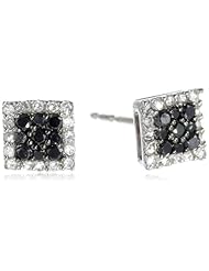 10K White Gold Stud Plus Black and White Diamond Earrings 1/4 Cttw