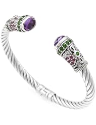 CleverEve Designer Series Sterling Silver Hinged Bangle Bracelet w/ Gem Designed Butterfly in Hand Set Amethyst, Peridot, & Pink Tourmaline
