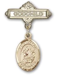14K Gold Baby Badge with St. Jason Charm and Godchild Badge Pin