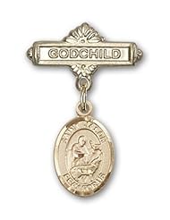 Gold Filled Baby Badge with St. Jason Charm and Godchild Badge Pin