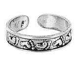 Antique Finish Sterling Silver 2 MM Wide Toering Footprints Toe Ring