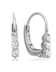 0.25 Carat (ctw) 10K White Gold Ladies 3 Stone Hoop Earrings 1/4 CT