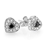 Sterling Silver Black White Round Cut Diamond Stud Earrings Heart Shaped 1/3 CT (G-H color, I1-I2 clarity, 0.33 Carat) Sterling Silver Black White Round Cut Diamond Stud Earrings Heart Shaped 1/3 CT (G-H color, I1-I2 clarity, 0.33 Carat)