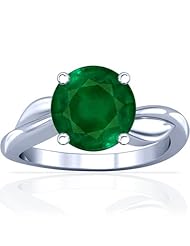 14K White Gold Round Cut Emerald Solitaire Ring