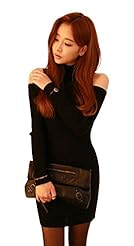 Sexy Slit Stretchy Knit Sweater Spring Winter Long Sleeves  Dress