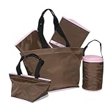 Chocolate Light Pink Diaper Tote - Five Piece Set