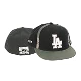 Los Angeles Dodgers Cooperstown Collection Fitted Flat Bill Baseball Hat - Black / Gray 2-Tone