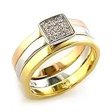 Tricolor Brass Ring Fashioned with a Triple Ring Design Accented with Multiple Round CZ - Size: 5-10