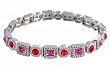 Bracelet - B215 - Swarovski (tm) Crystal Stones - Square Round Style - Stretch ~ Fuchsia, Red and Orange