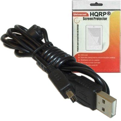 HQRP USB Cable / Cord compatible with Olympus FE-120, FE-130, FE-140, FE-200, FE-4020, FE-4030 Digital Camera plus HQRP LCD Screen Protector