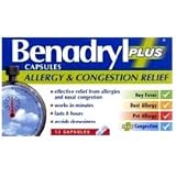 Benadryl Plus Allergy & congestion Relief 12 Capsules