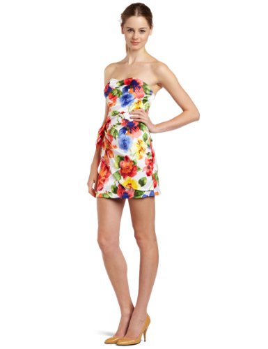 Xoxo Juniors Floral Printed Strapless Dress,White/Red,9