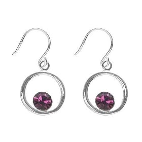 Sterling Silver February Amethyst Crystal Birthstone Open Circle Drop Earrings by Amethyst Crystals