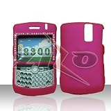 Hot Pink Rubber Feel with White Diamonds CZ Stones Snap-On Cover Hard Case Cell Phone Protector for Blackberry Curve 8330/8300